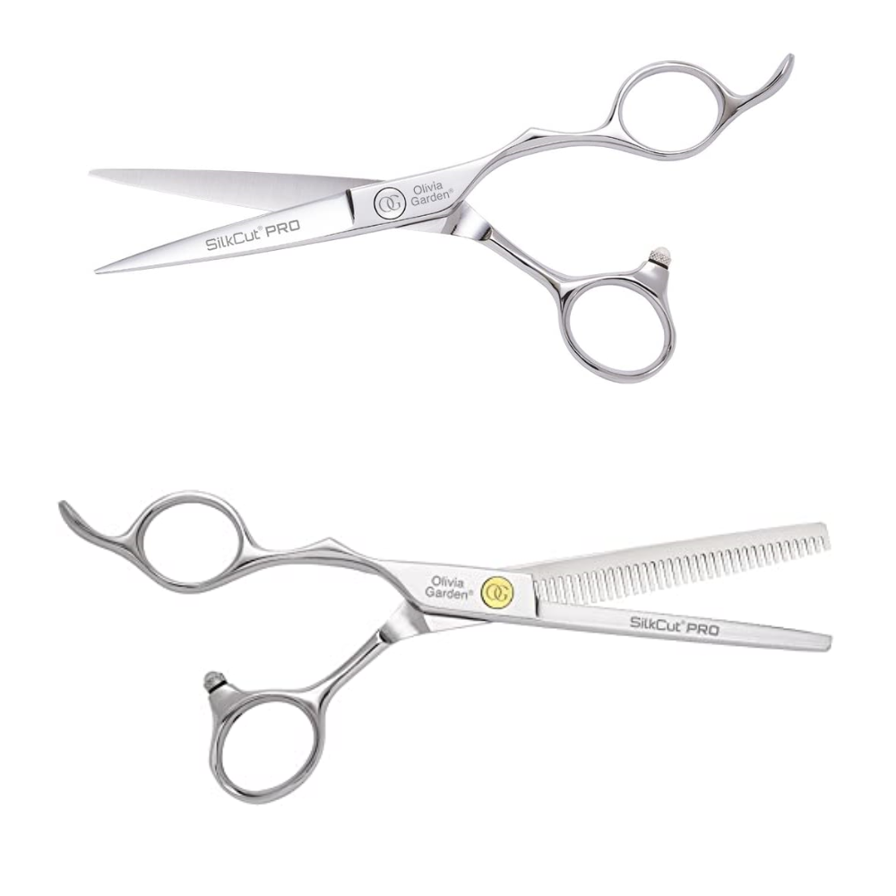 olivia-garden-kit-forbice-taglio-5.75''-silkcut-pro Forbice liscia e forbice sfumata, dettagli della lama da diverse angolazioni