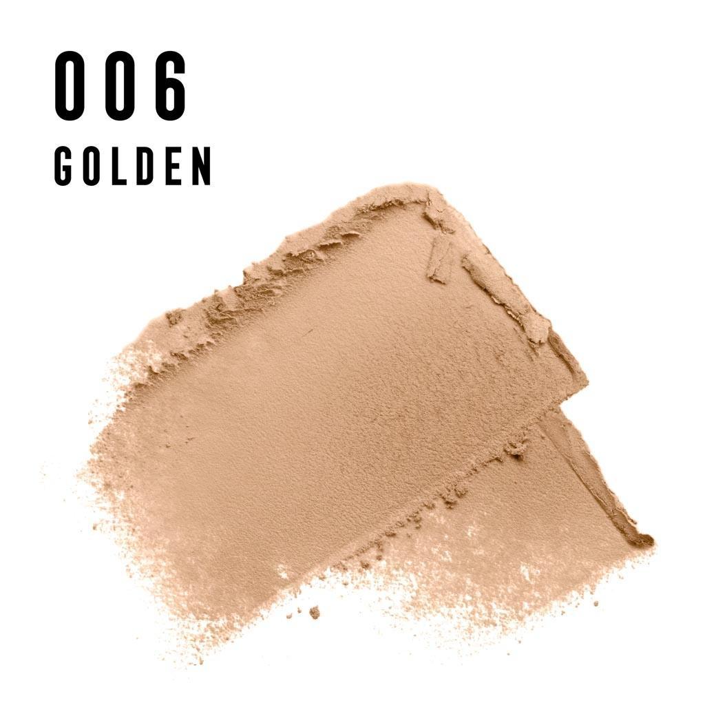 Fondotinta in polvere compatta beige-dorato ripresa dall'alto con numerazione 006 e scritta GOLDEN