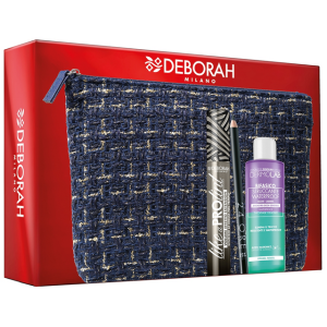 Pochette blu foderata mascara + matita + struccante