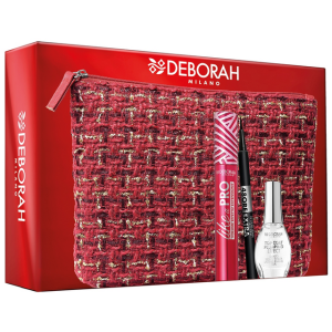 Pochette rossa foderata mascara + matita + struccante
