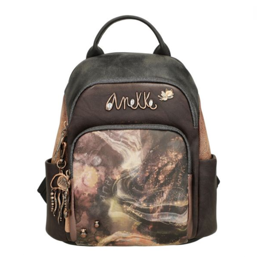 anekke anekke zaino da donna - foto 1 Zaino da donna Anekke nero/marrone con stampa artistica, maniglie, tasche e stile distintivo