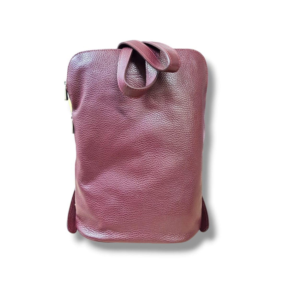 Borsa zaino in pelle con cinghie morbide e doppi manici superiori