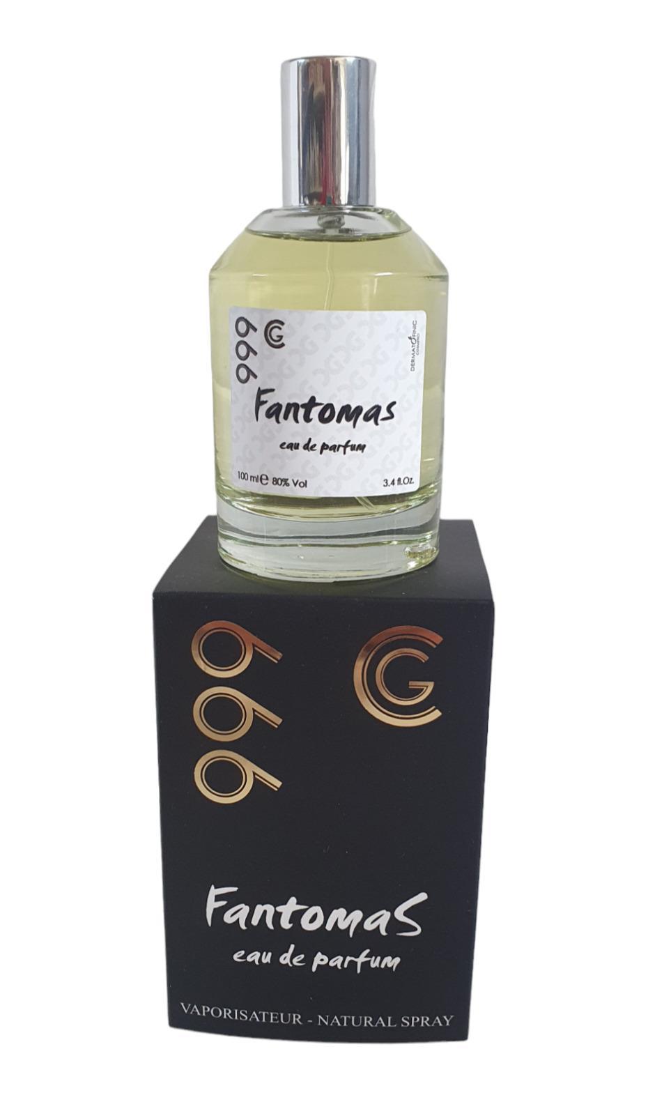 dermatofinic-profumo-fantamos-100ml Flacone di Dermatofinic Profumo Fantamos 100ML posizionato su scatola nera