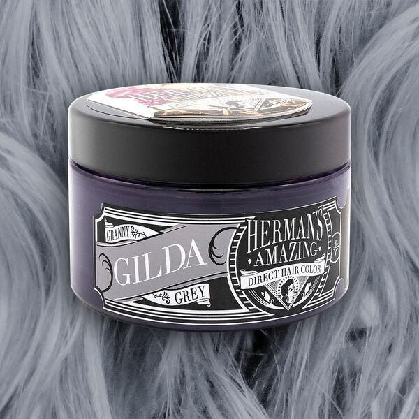 herman's herman's amazing direct hair color 115ml e620 gilda - foto 1 Barattolo crema colorante capelli Herman's Amazing Direct Hair Color 115ml tonalità Gilda su sfondo capelli grigi