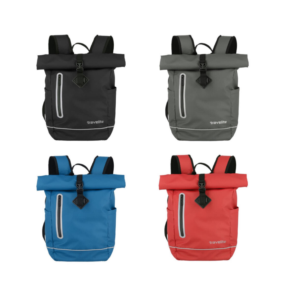 TRAVELITE Basics Roll-Up Rucksack, quattro varianti di colore (nero, grigio, blu, rosso), vista frontale