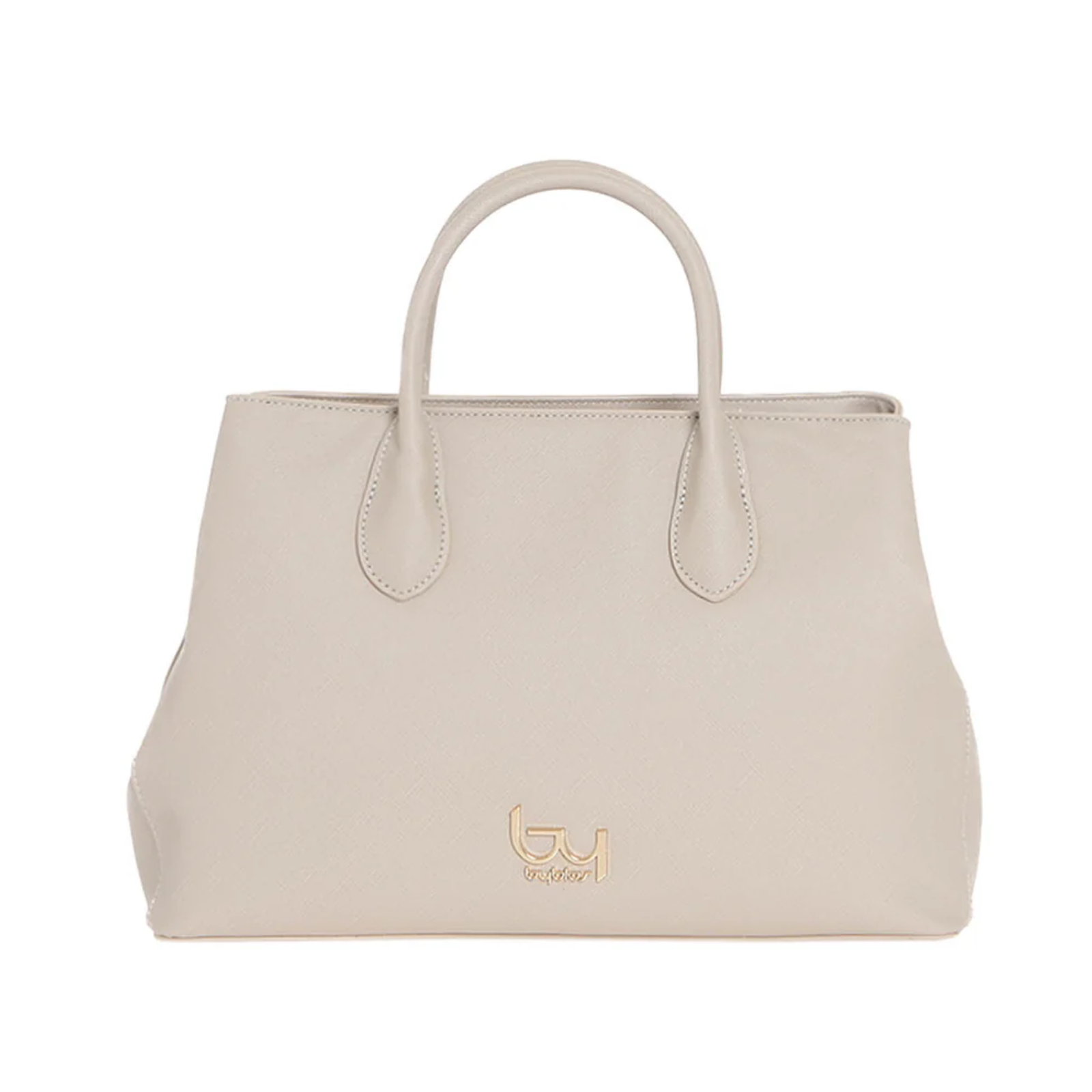 Borsa Byblos sintetico ivory, vista frontale con logo al centro e doppi manici
