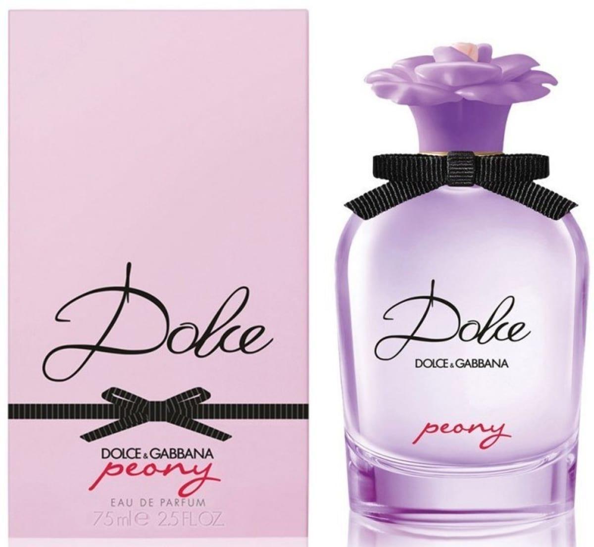 dolce&gabbana e.d.p.dolce peony by d&g 75ml - foto 1 Bottiglia profumo Dolce Peony Dolce&Gabbana 75ml con scatola rosa, fronte e prospettiva