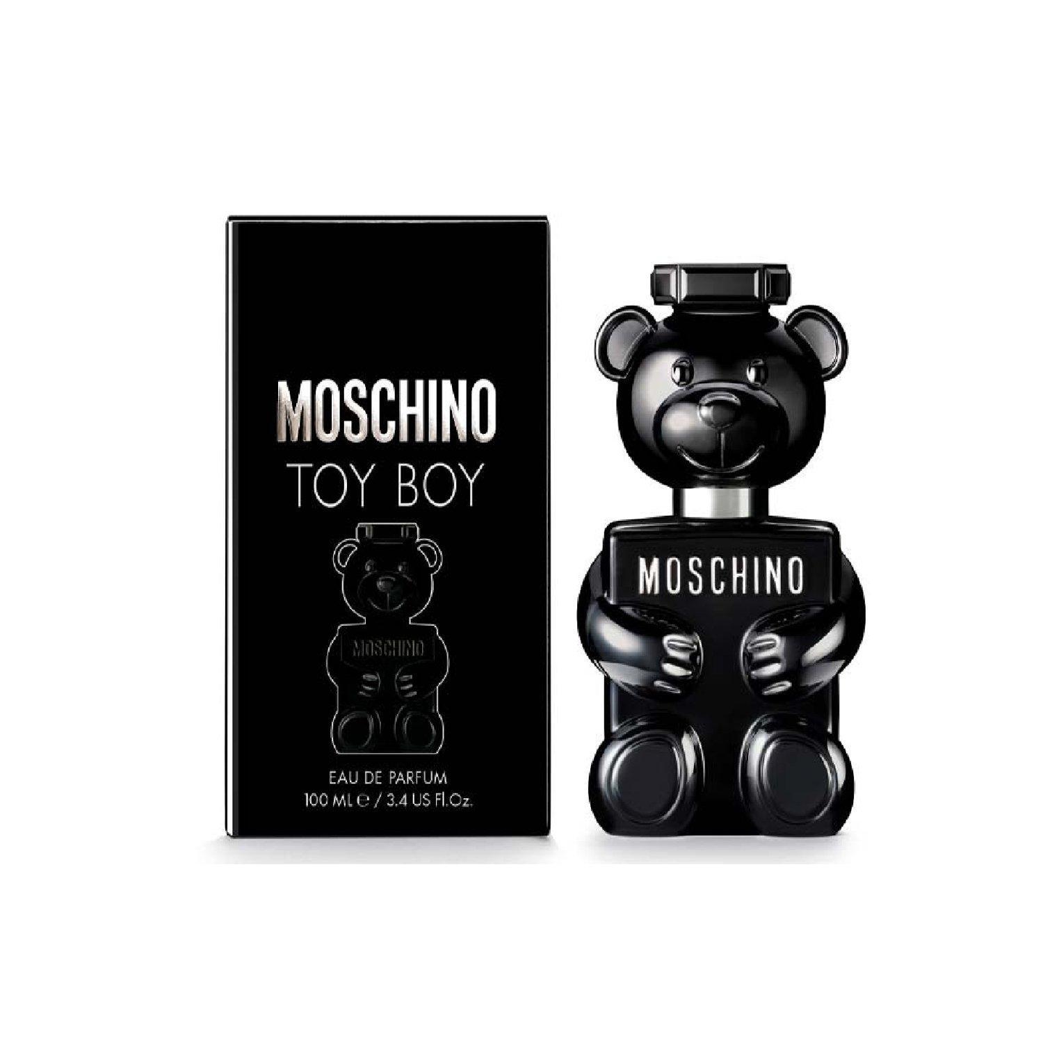 moschino e.d.p.moschino toy boy h.100ml - foto 1 Moschino Toy Boy profumo, bottiglia nera a forma di orsetto con confezione nero accanto