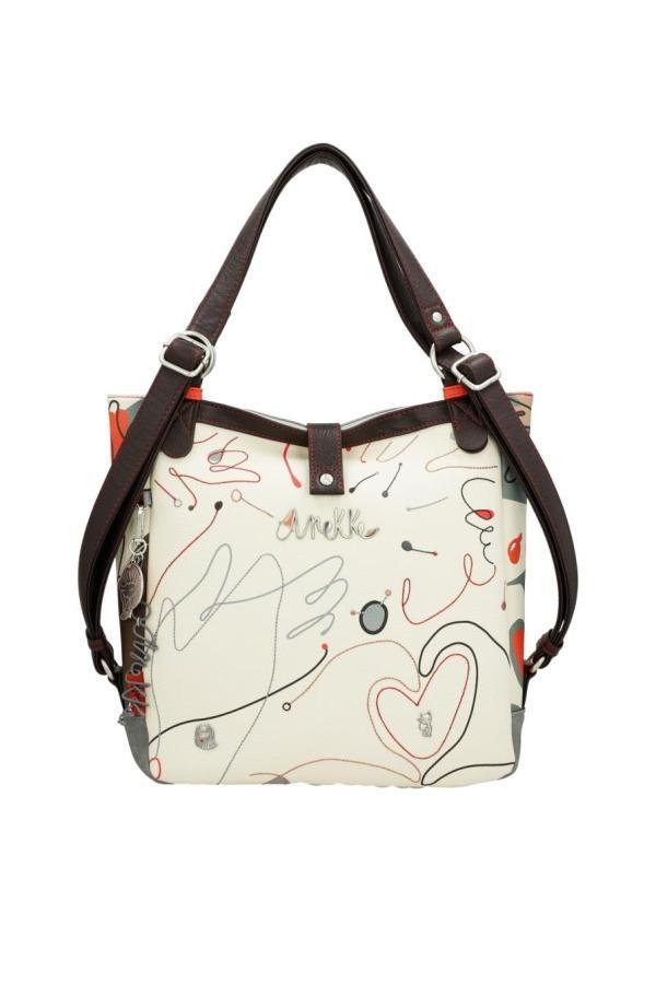 anekke anekke zaino sintetico 40765-144 - foto 1 Zaino sintetico ANEKKE con disegni decorativi su sfondo chiaro, manici neri e dettagli marrone
