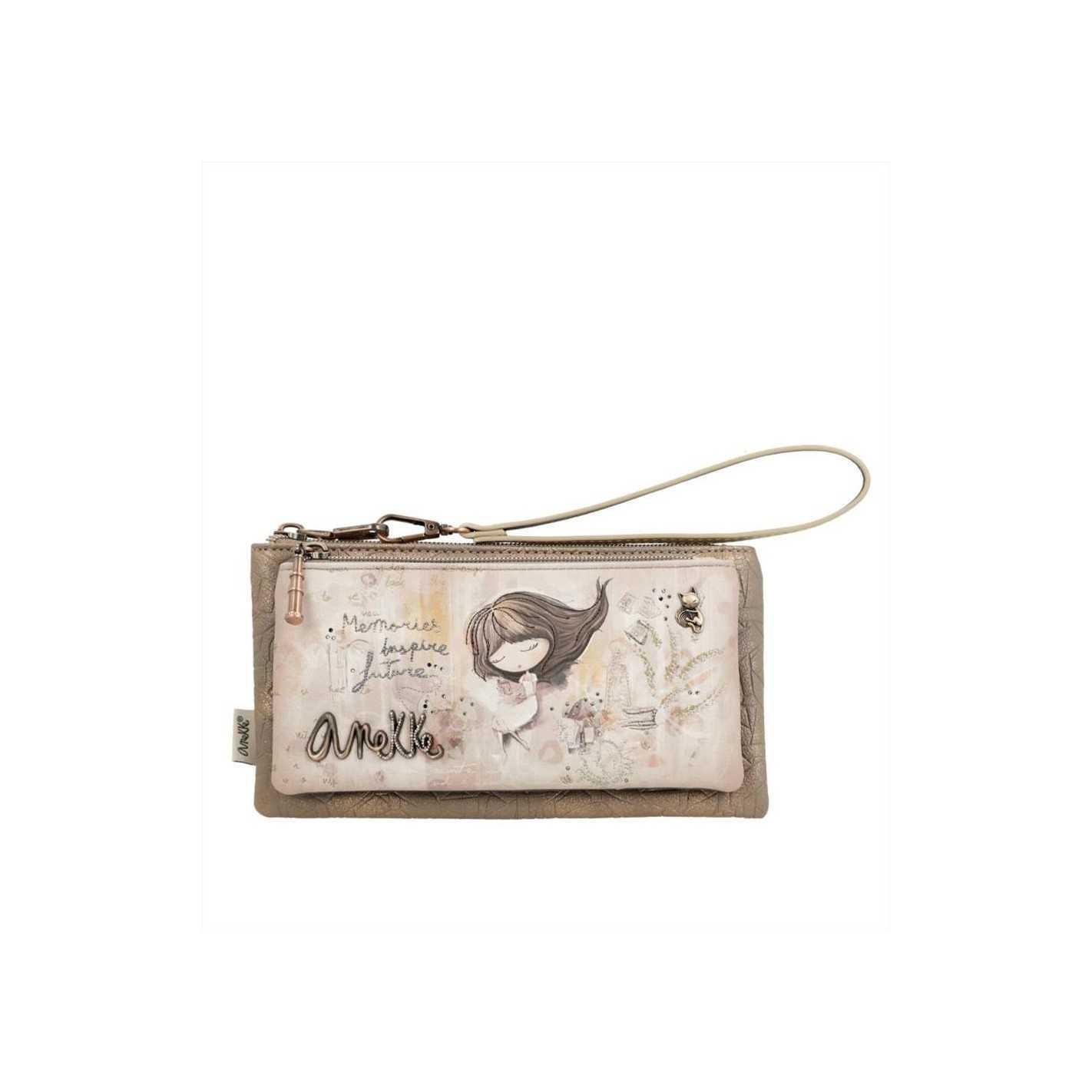 Portafoglio sintetico ANEKKE con decorazione illustrata e tracolla, beige