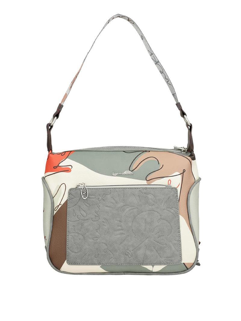 Borsa Anekke Alma vista frontale, design colorato con dettagli, manico grigio