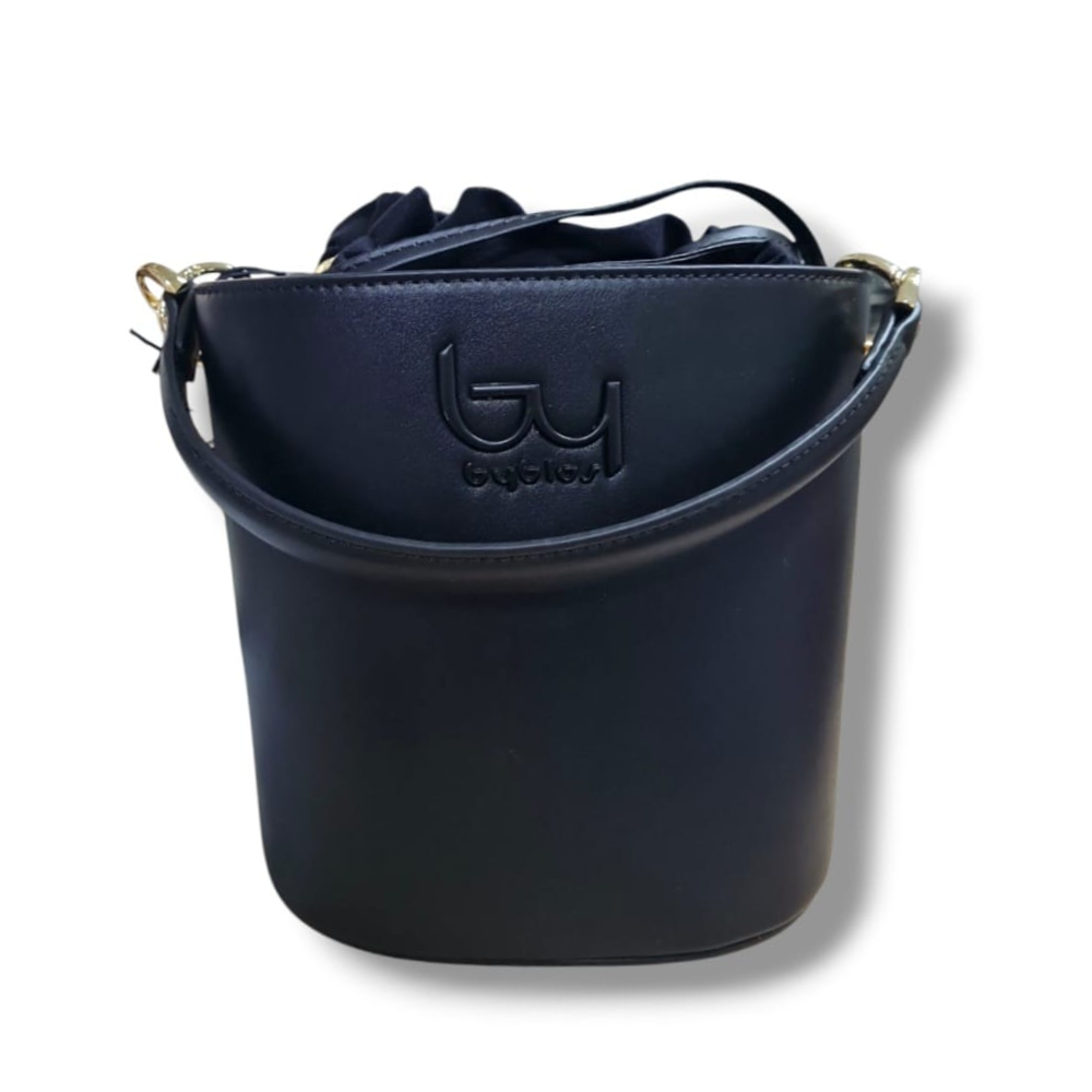 Borsa BYBLOS in sintetico nero con logo frontale, manici e tracolla