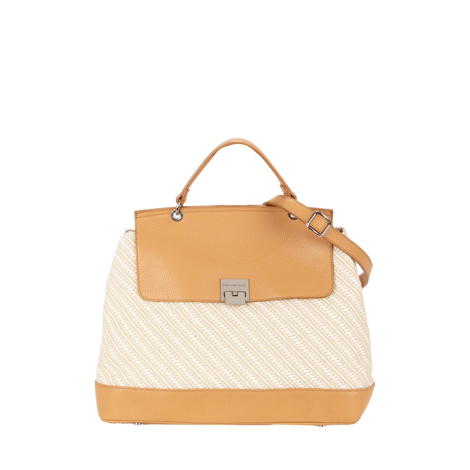 pelletteria veneta pelletteria veneta borsa a mano in paglia e pelle dollaro linea caorle bianco p25070-bianc - foto 1 Borsa a mano bicolore paglia e pelle, linea Caorle, vista frontale