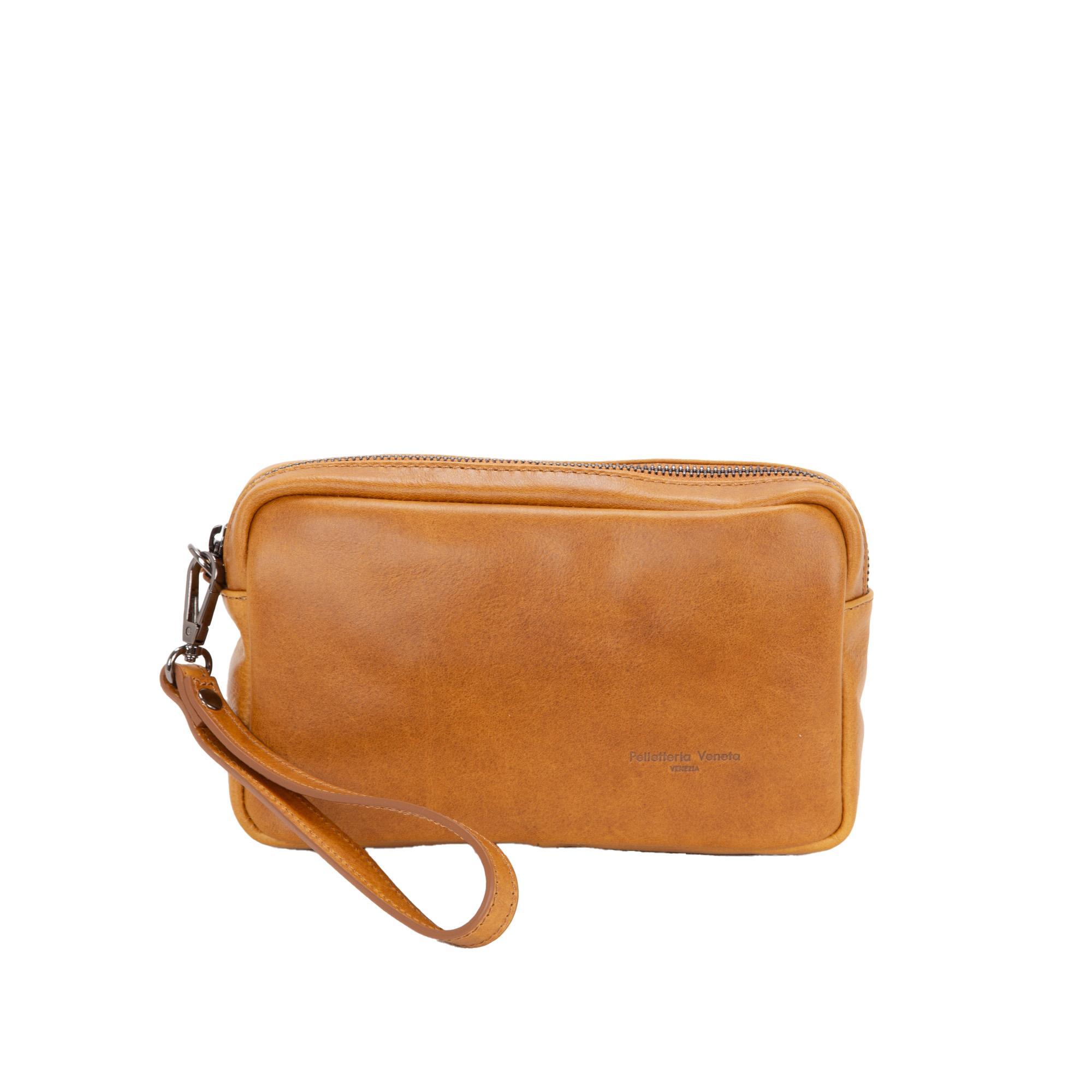 Pochette in pelle vintage Pelletteria Veneta linea Riccardo Moro colore marrone