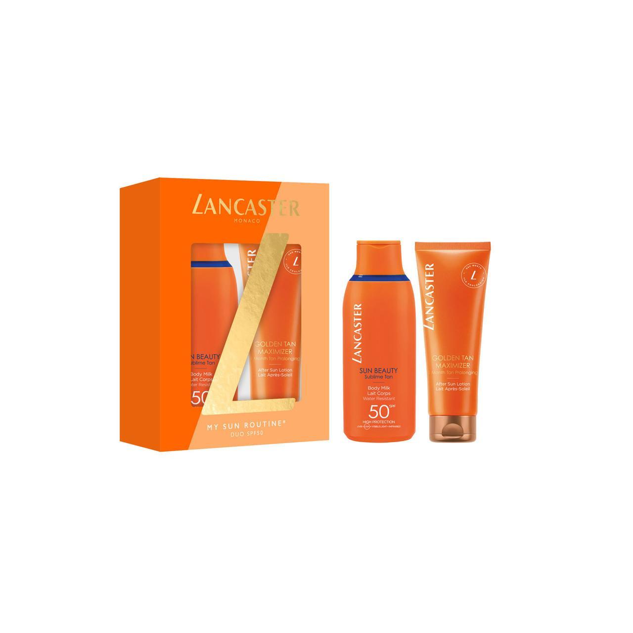 Kit protzione solare Lancaster SPF50+ Tan Max, confezione completa per abbronzatura