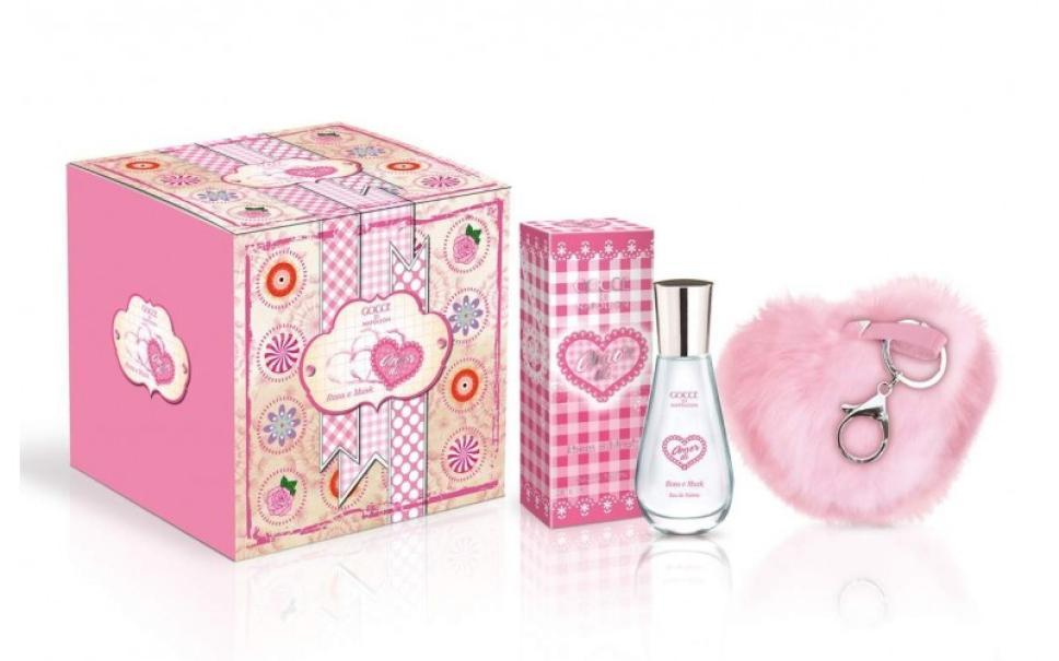 Confezione regalo rosa con scatola decorata, flacone EDT 30ml e contenitore a forma di cuore