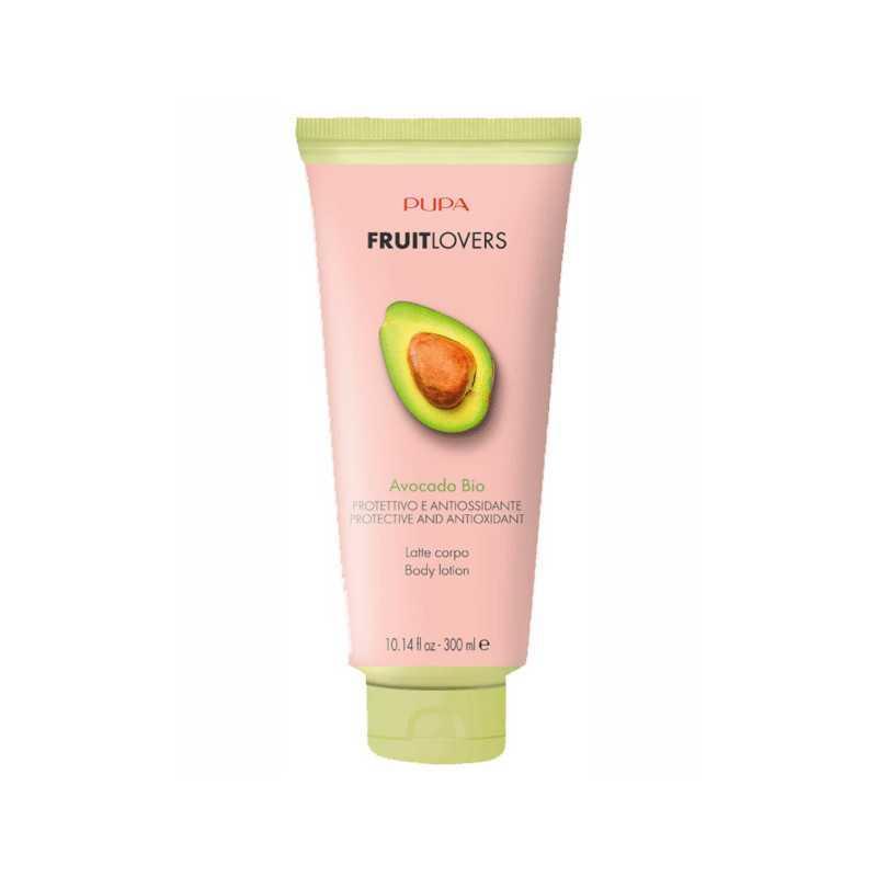 pupa pupa fruit lovers l.corpo 300ml - foto 1 Lozione corpo PUPA Fruit Lovers con avocado, tubo 300ml, fronte prodotto su sfondo bianco