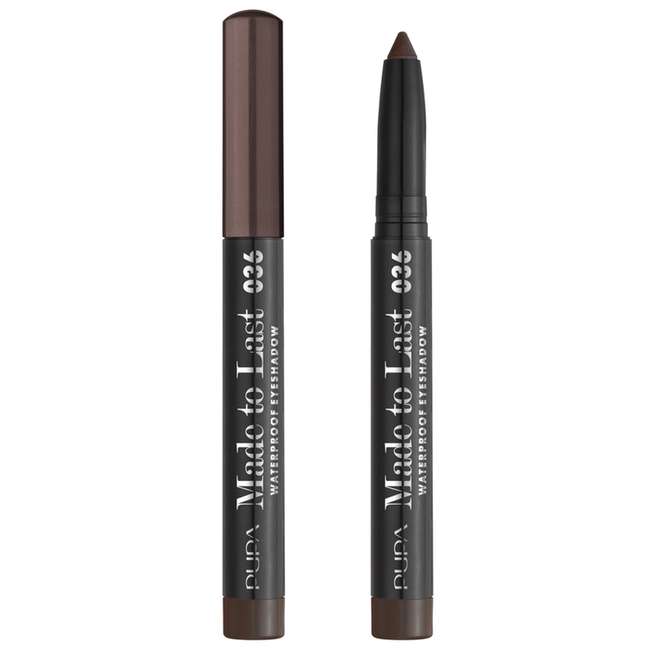 Due eyeliner waterproof PUPA Made to Last: punta arrotondata marrone e punta affusolata nera