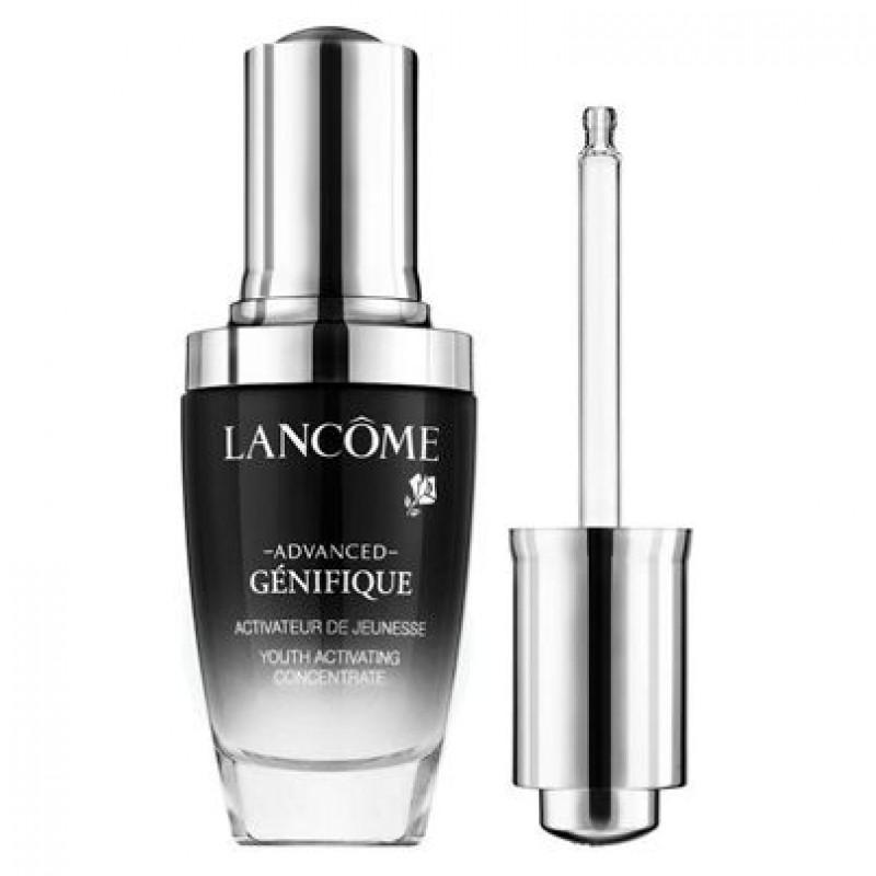 Bottiglia di siero Lancôme Advanced Genifique con contagocce applicatore, sfondo bianco