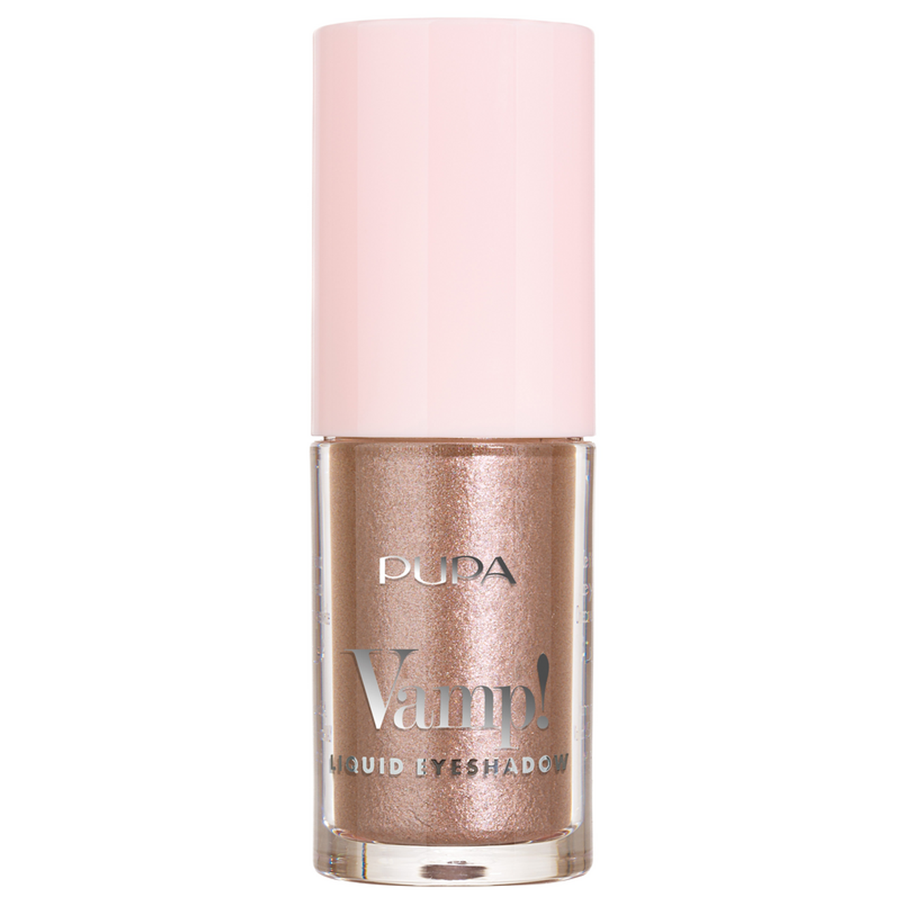 PUPA Vamp! ombretto liquido con tappo rosa e corpo trasparente color bronzo