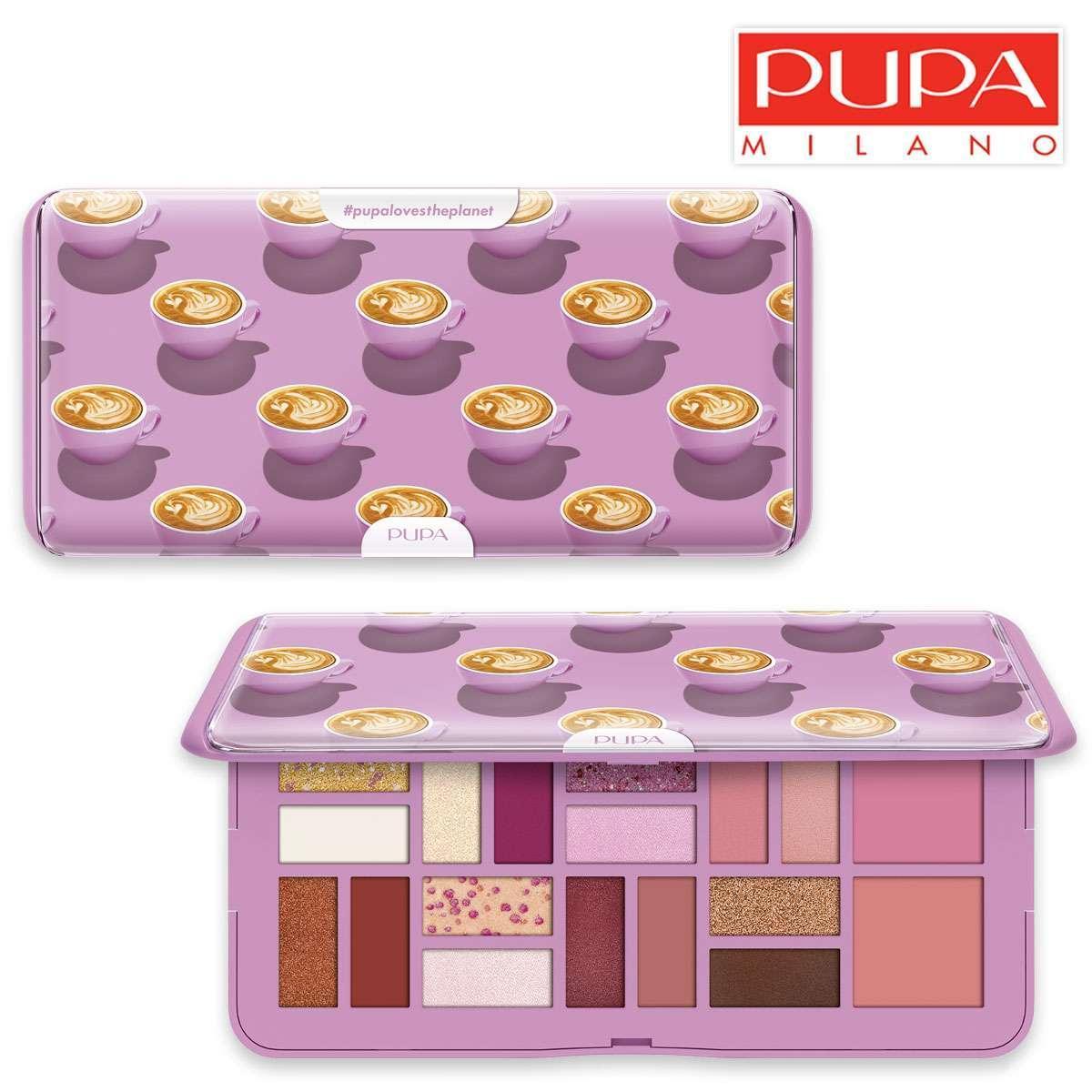 PUPA Palette Breakfast L - palette ombretti rosa con astuccio, logo PUPA Milano