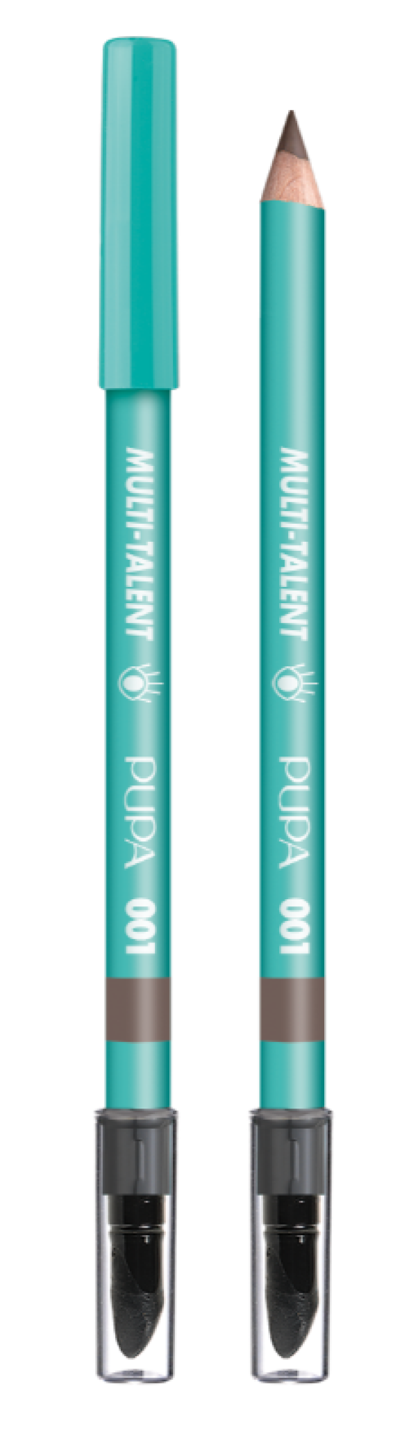Due matite eyeliner turchesi PUPA Multi-Talent, con punta nera e dettagli grigi