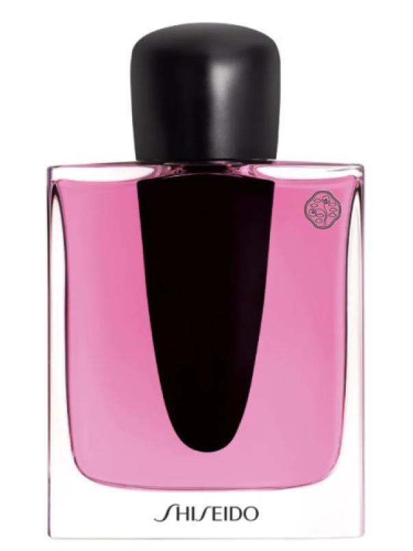 Bottiglia Shiseido Ginza Murasaki 50 ml con boccetta rettangolare rosa e tappo nero