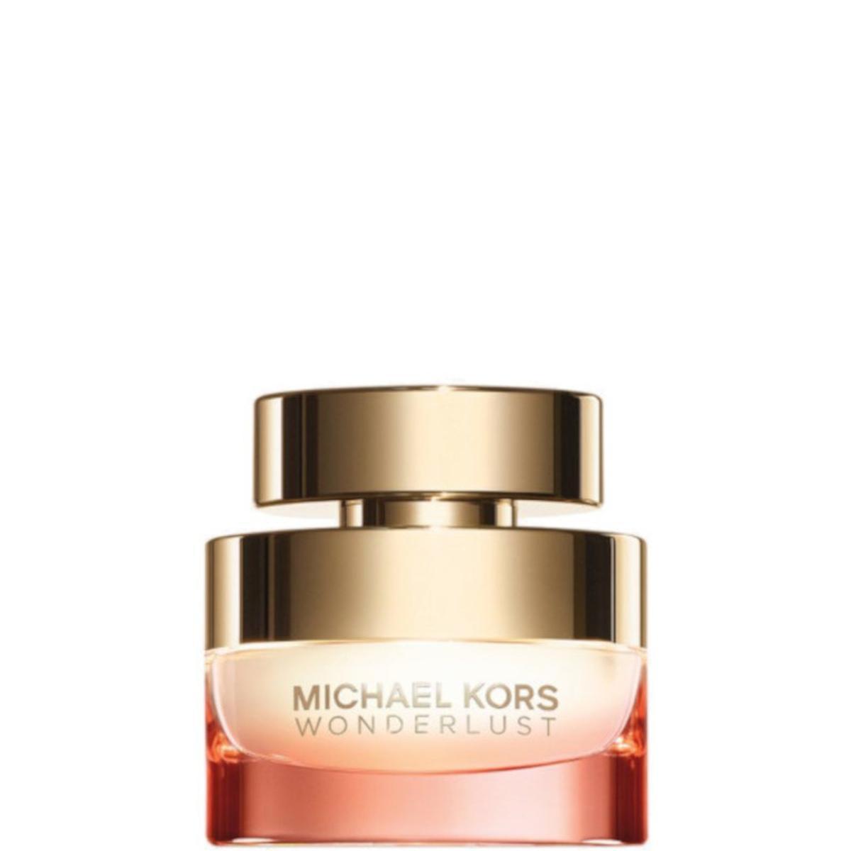 Flacone di profumo Wonderlust Michael Kors 30ml, tappo oro, liquido rosa corallo