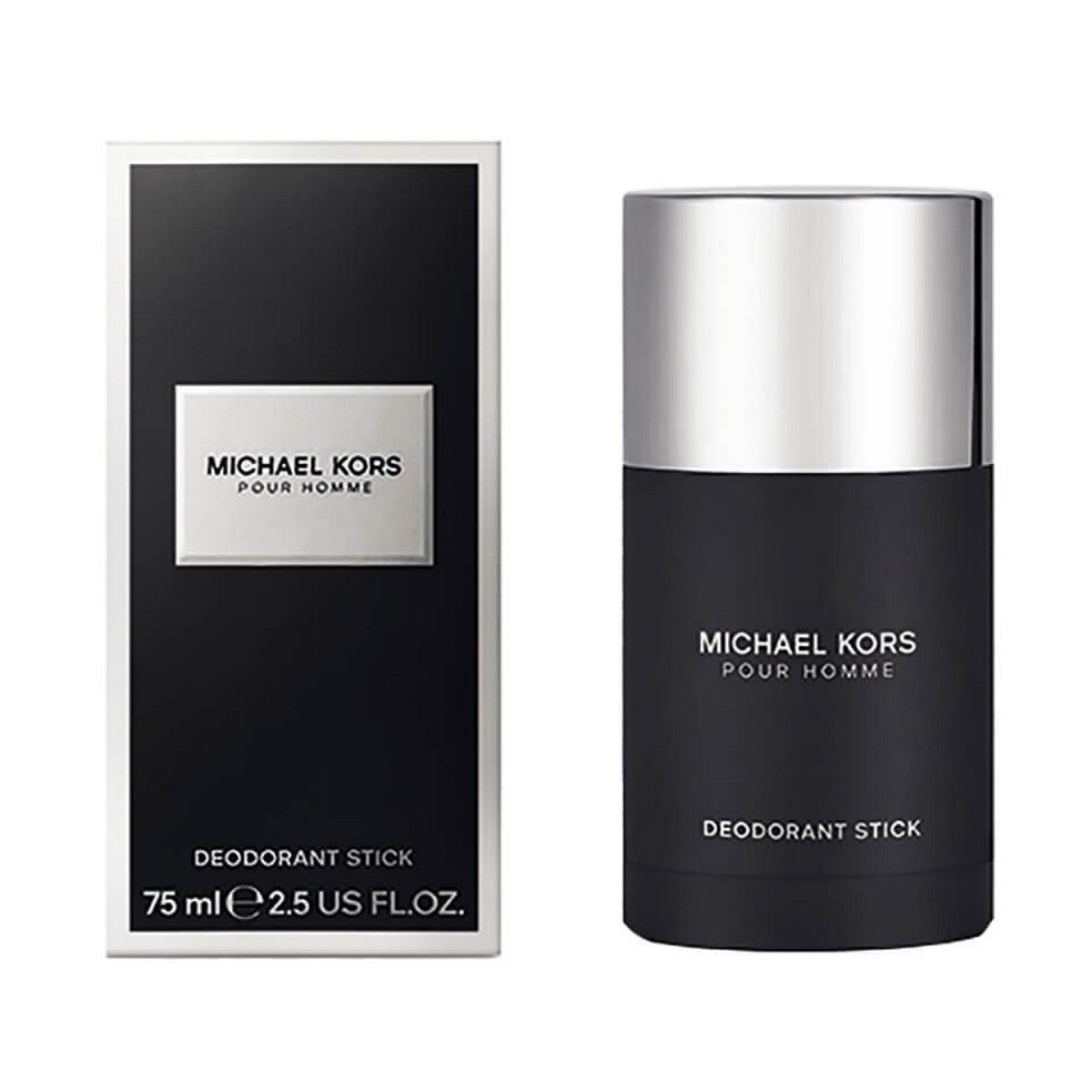 Confezione e stick deodorante Michael Kors Homme con packaging nero e contenitore argento