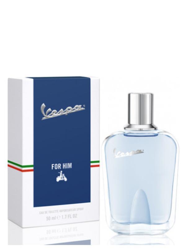 vespa e.d.t.vespa him vapo 50 ml - foto 1 Flacone di profumo Vespa E.D.T. Him Vapo 50 ml in vetro trasparente con liquido azzurrino, spray e scatola blu