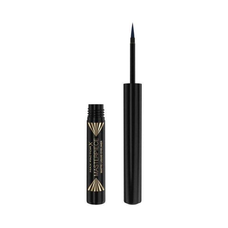 Eyeliner liquido Max Factor Masterpiece colore Navy, chiuso e con punta estraibile, accanto mascara