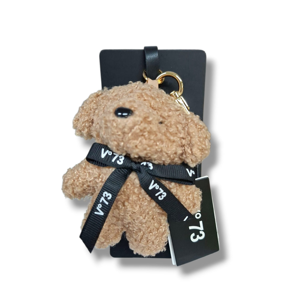 vâ°73 vâ°73 portachiavi keyring nero 73pc9ix01 - foto 1 Portachiavi a forma di coniglio in peluche beige con fiocco nero e tag V°73