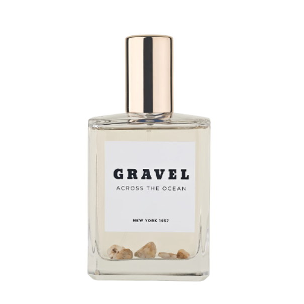 Profumo Gravel E.D.P. Across the Ocean 100ml, bottiglia trasparente con tappo in metallo dorato