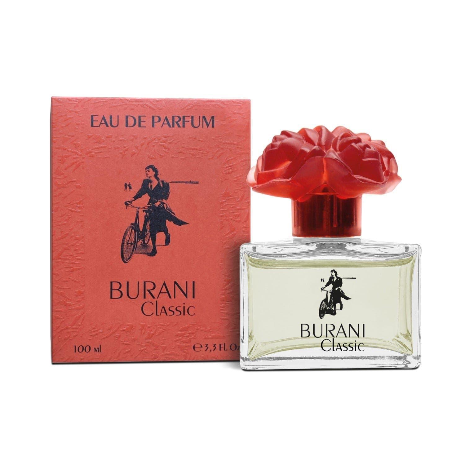 burani e.d.p.burani gaia 100ml - foto 1 Scatola rossa Burani Classic e flacone di profumo con tappo rosso