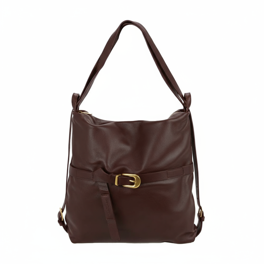 pelletteria veneta pelletteria veneta borsa donna mura m25820 castano - foto 1 Borsa donna in pelle castano con manici, fibbia dorata, utilizzabile come zaino