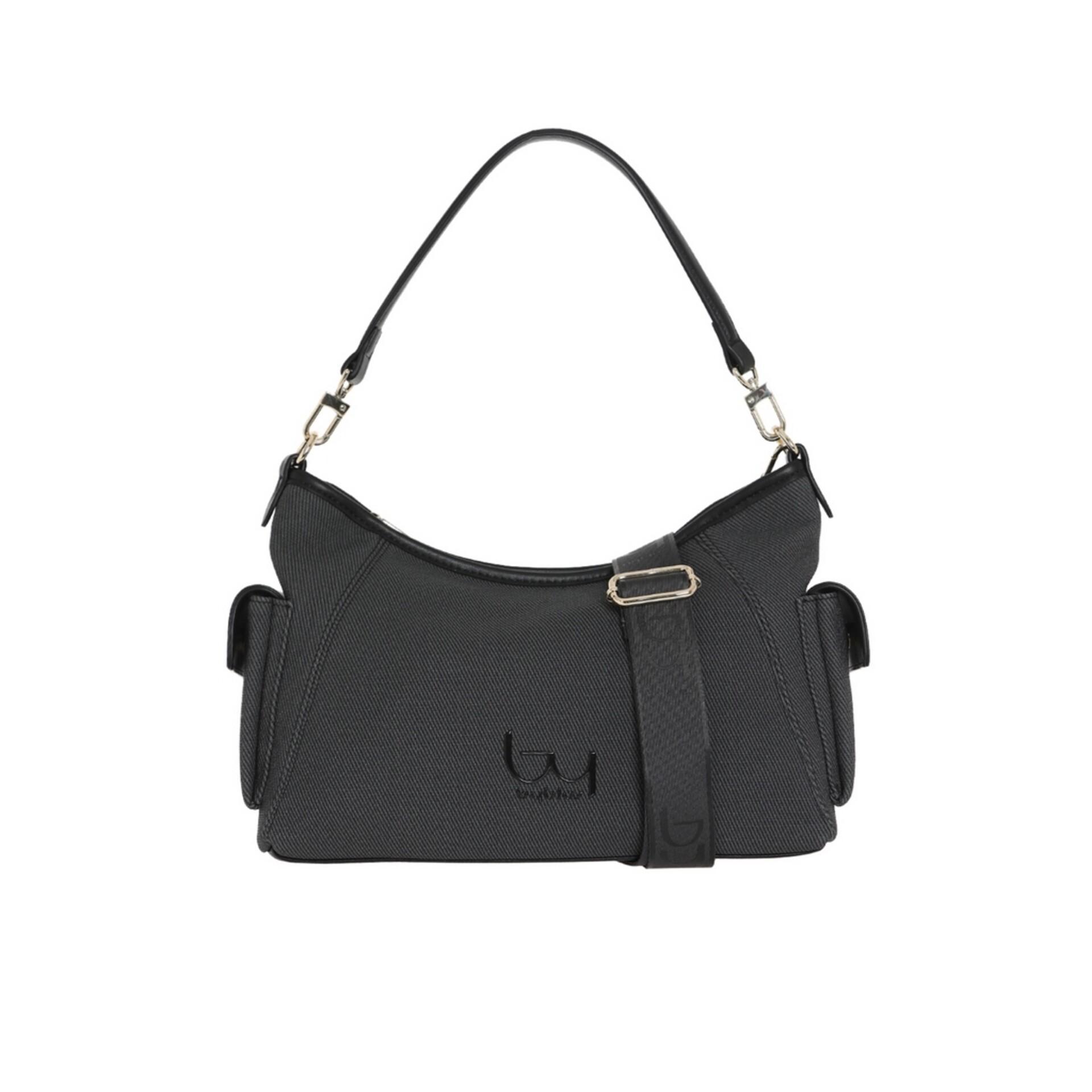 byblos byblos borsa sintetico mary bybs69b03 nero - foto 1 Borsa a spalla BYBLOS sintetica nera Mary con doppia manico e tasche laterali, vista frontale