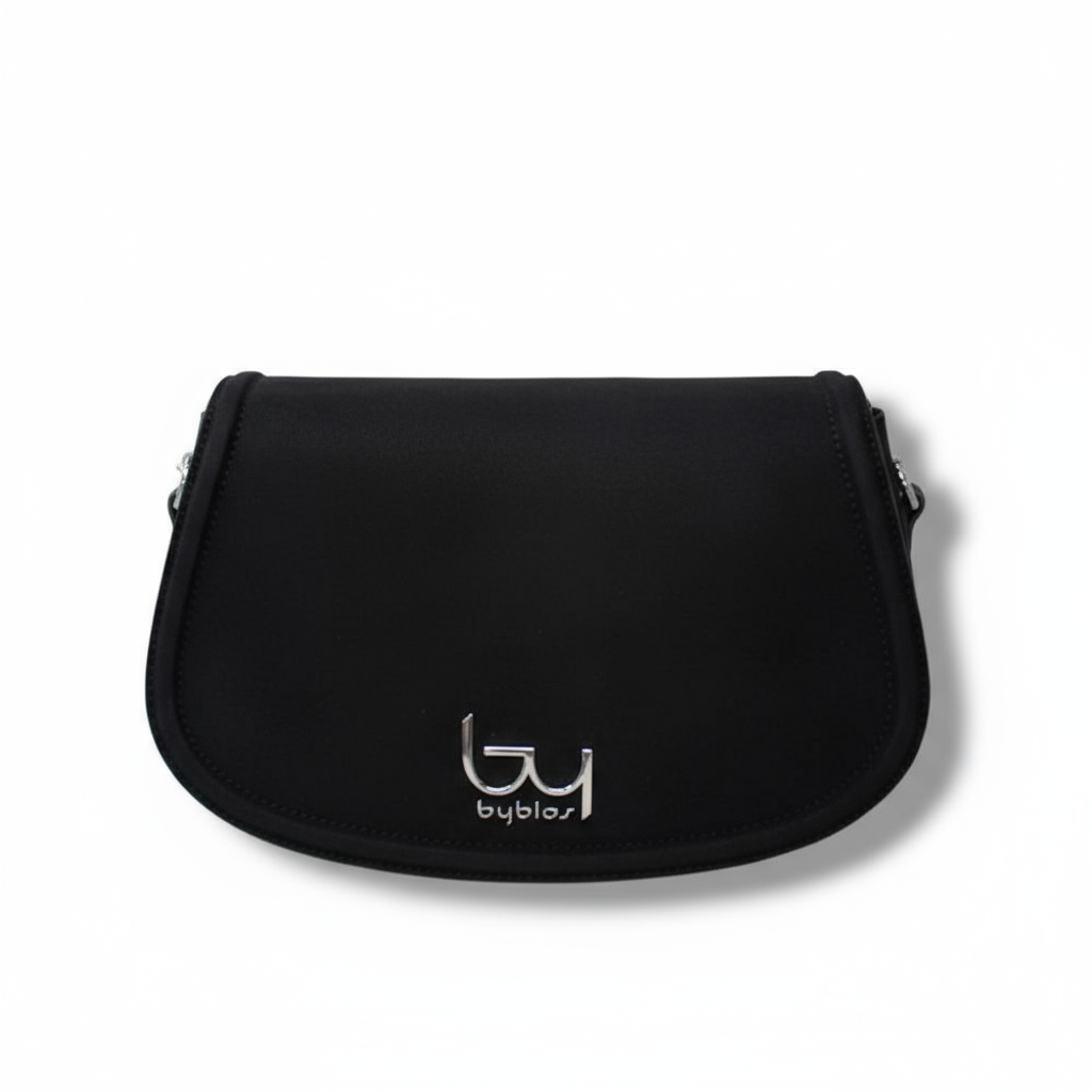byblos byblos borsa sintetico karola bybs71b01 t04 nero - foto 1 Borsa a spalla sintetica nera con logo 'by' ricamato in bianco, forma ovale