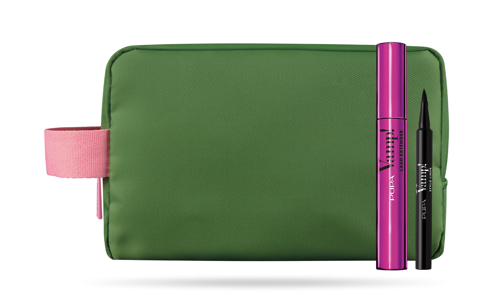 pupa pupa kit vamp!lash+fascet+scrunc - foto 1 Kit PUPA con beauty case verde, inserto rosa, ciglia finte, fascetta e scrunchie