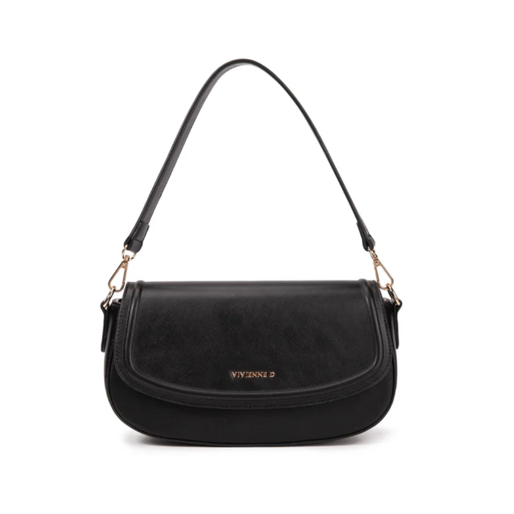 Borsa a spalla Vivienne D Sugar V220 in cuoio nero con tracolla regolabile