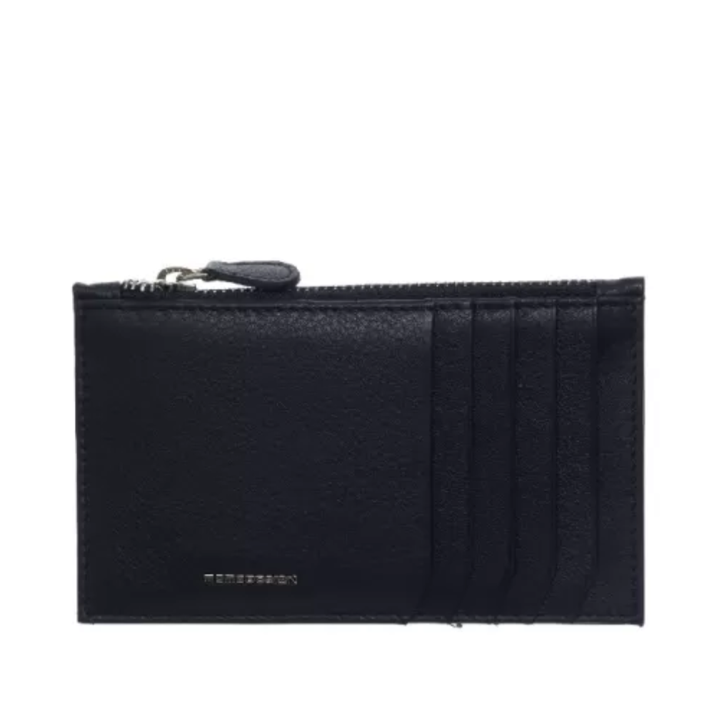 Portacarte vera pelle nera Momo Design con cerniera e scomparti per carte
