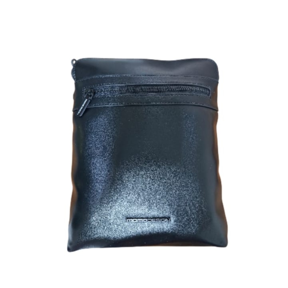 Zaino MOMO DESIGN nero metallizzato con tracolla regolabile e logo ricamato