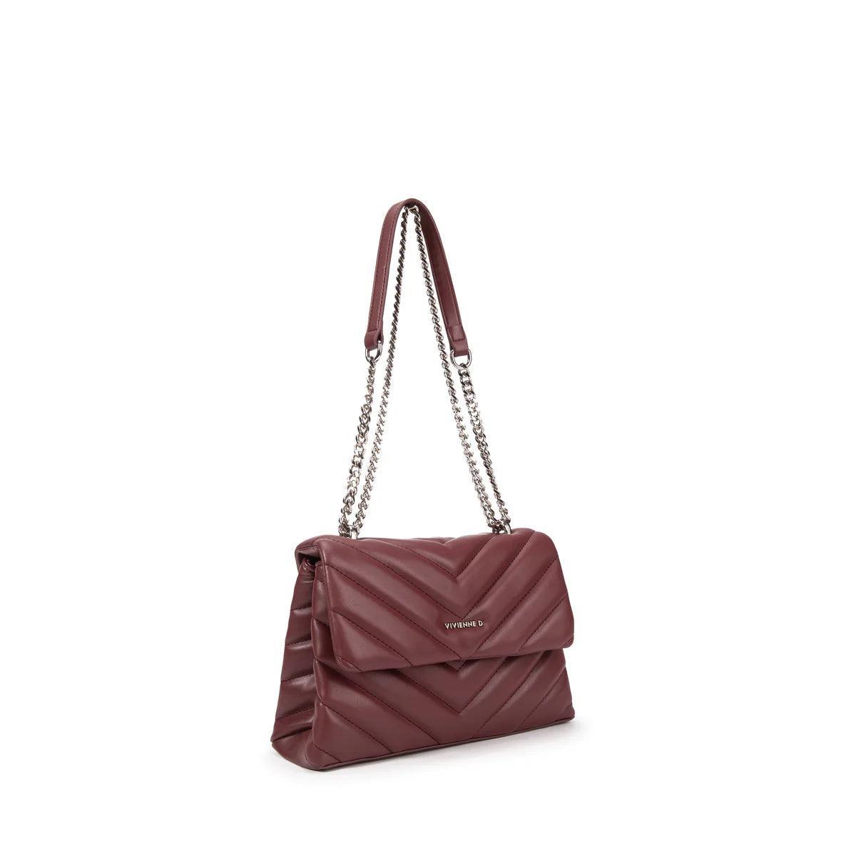 Borsa a spalla donna Vivienne D modello Soft V178 colore bordeaux, vista frontale