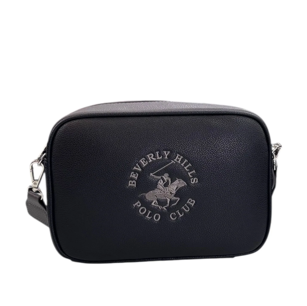 Borsa a tracolla rettangolare in PU nero con logo ricamato Beverly Hills Polo Club