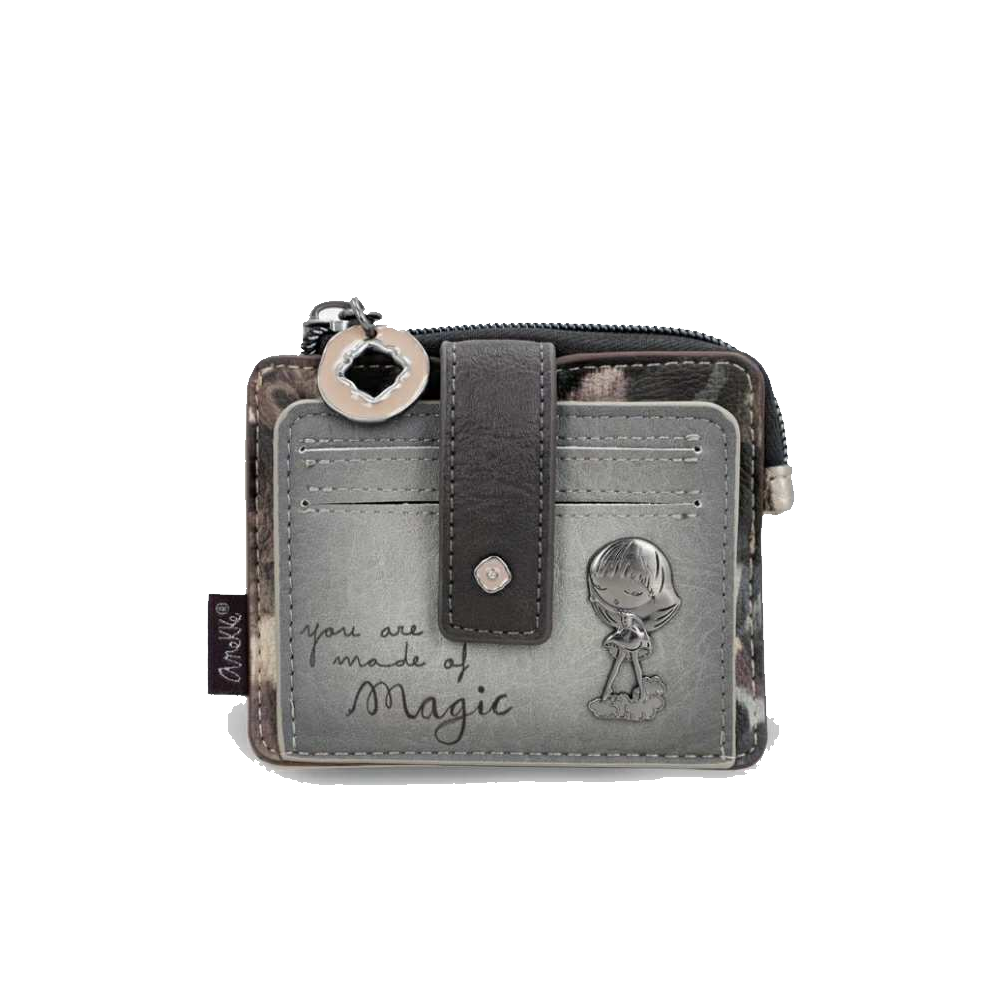 anekke anekke portafoglio donna 41719-028 - foto 1 Portafoglio donna ANEKKE con design grigio, charm decorativo, chiusura a zip e taschini interni