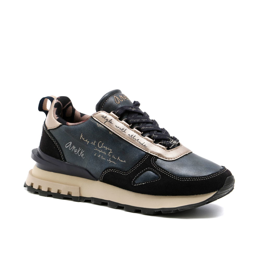 anekke anekke sneaker urban donna lisboa 413 navy 41380 37 - foto 1 Sneaker donna ANEKKE LISBOA nero navy dettagli beige vista lato
