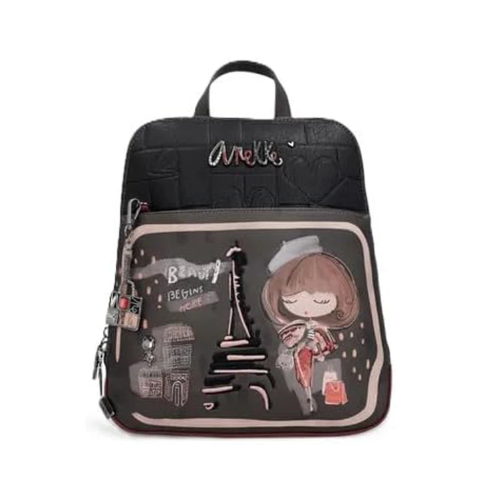 anekke anekke borsa donna 41805-055 - foto 1 Zaino ANEKKE nero con stampa decorativa, vista frontale, manici superiori