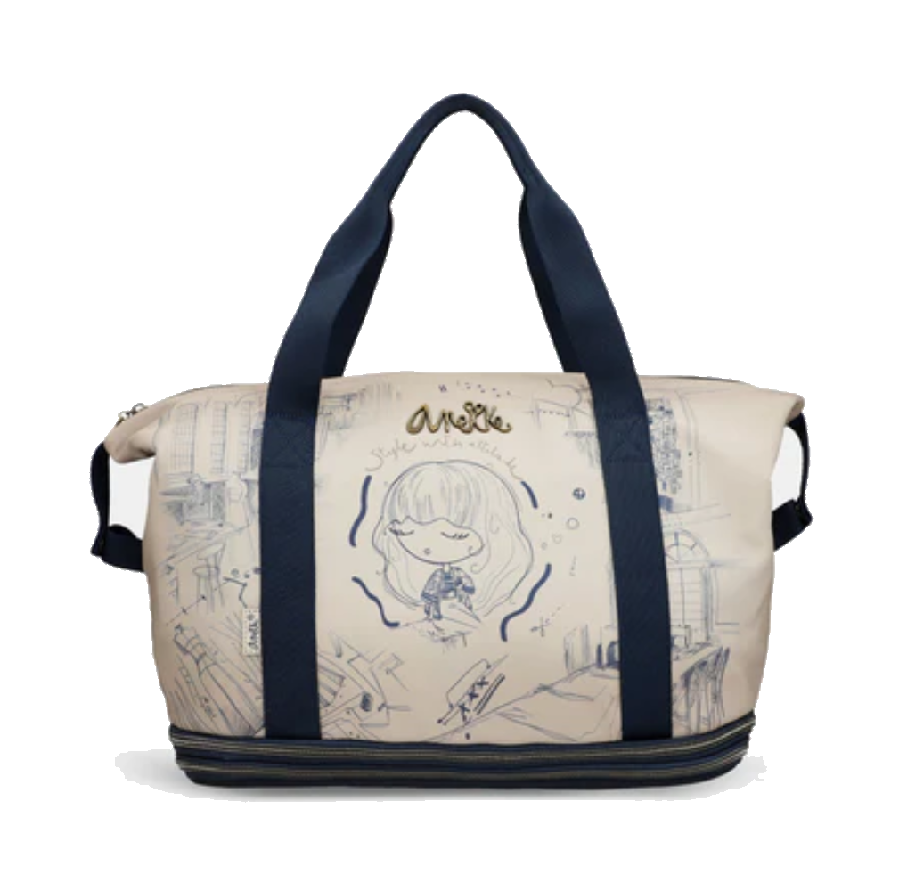 anekke anekke borsa da viaggio donna 41588-003 - foto 2 Borsa da viaggio Anekke donna beige con dettagli blu, manici e base neri