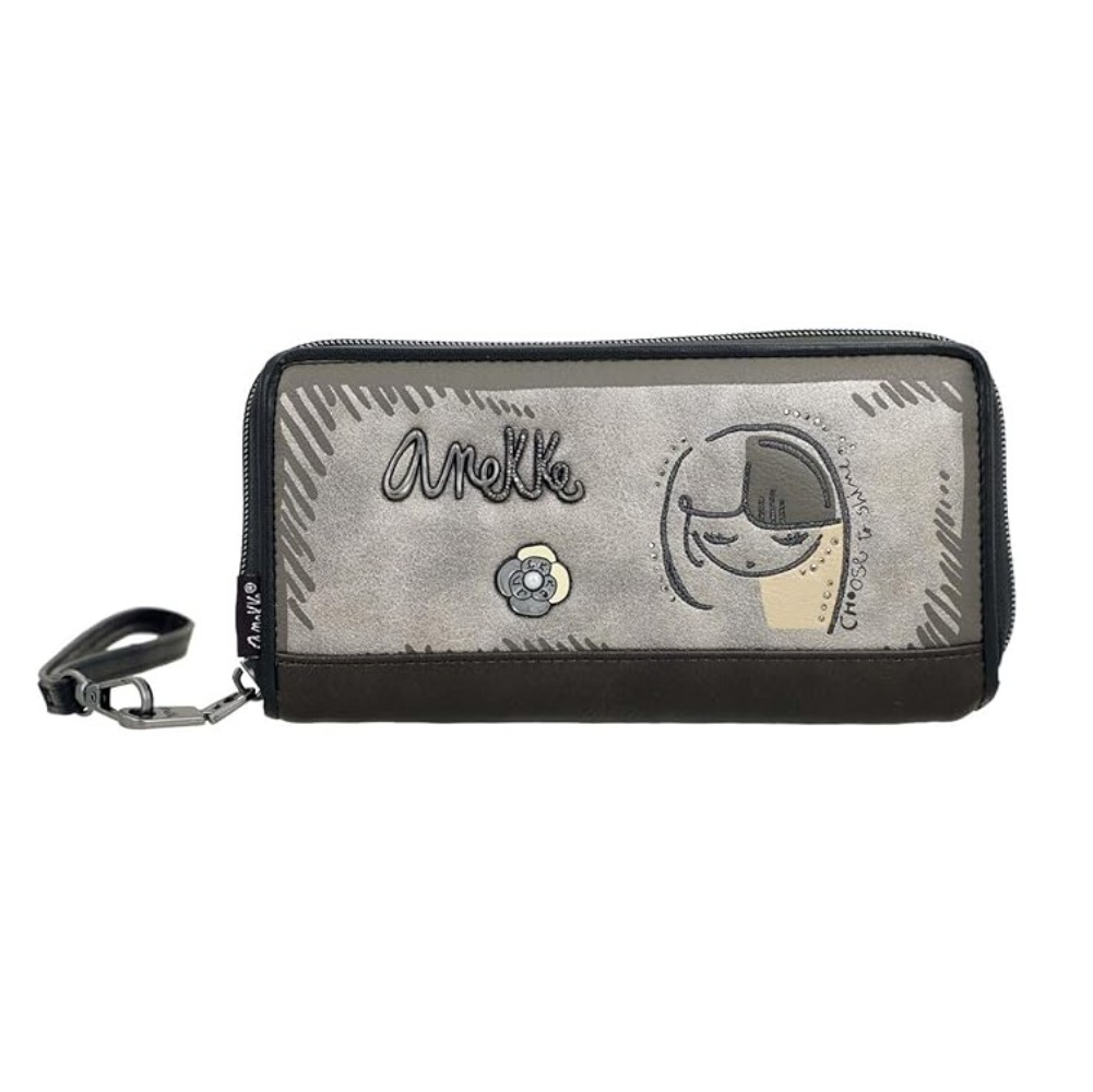 anekke anekke portafoglio donna 41869-908 - foto 1 Portafoglio donna ANEKKE con chiusura lampo, bicolore nero e beige con volto stilizzato