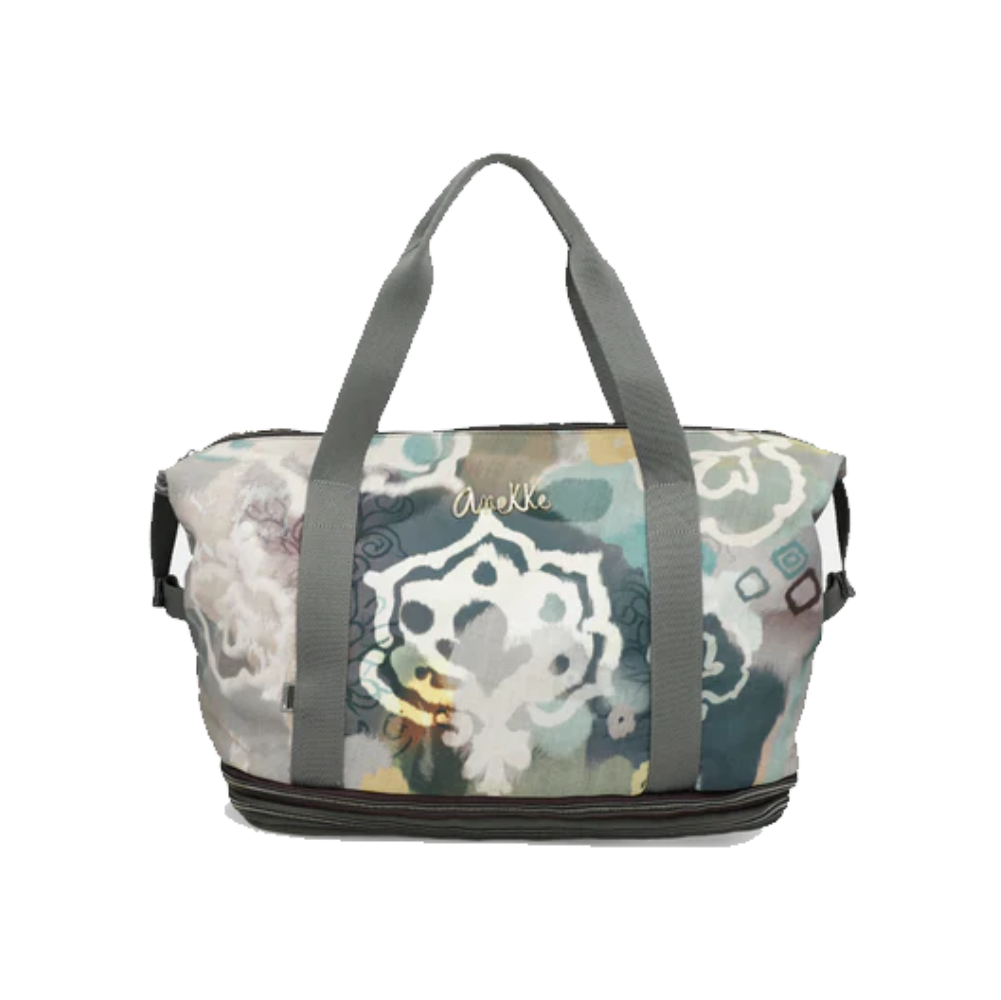 anekke anekke borsa da viaggio donna 41578-002 - foto 1 Borsa da viaggio donna ANEKKE grigia con stampa geometrica, manici in tela e base nera