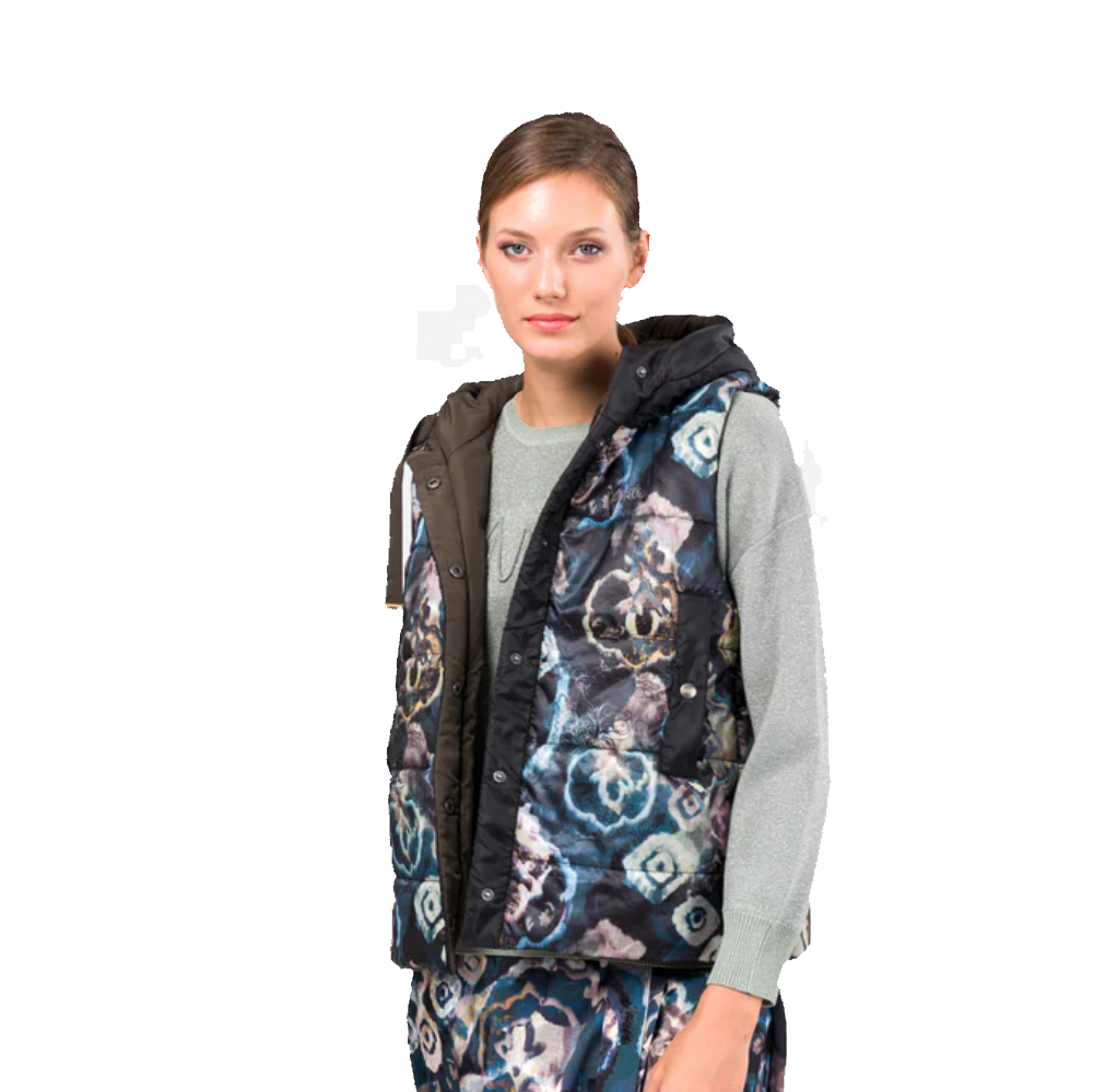 anekke anekke giacca donna verde e nero s/m 41273-121 - foto 1 Giacca senza maniche ANEKKE verde e blu con stampe decorative